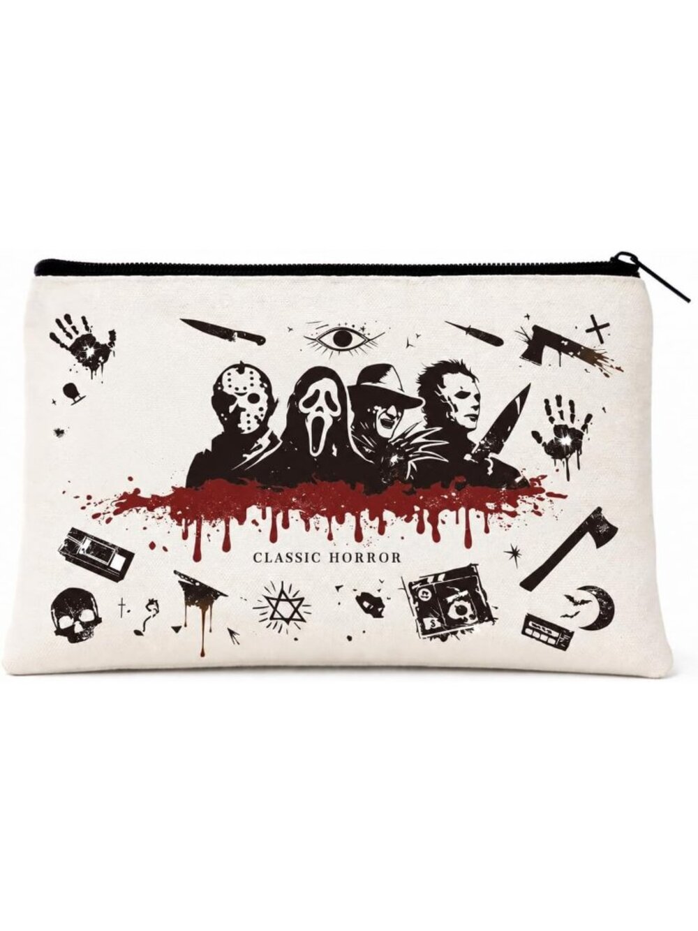 🎃Horror Movie Makeup Bag Halloween Cosmetic Pouch with Zipper Closure Scary